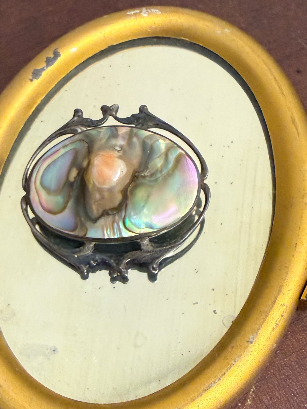 Antique 1895-1915 Sterling Silver Abalone Shell Brooch Pin Art Nouveau